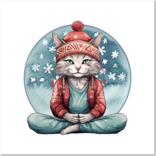 Yoga Meditation Christmas Cat Posters and Art